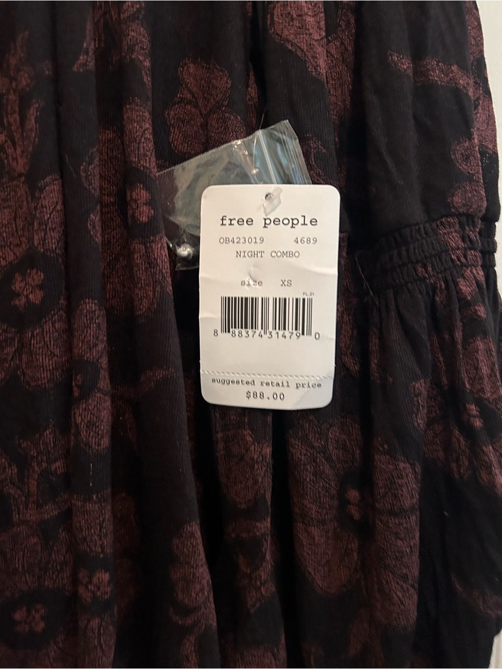 Free People Black & Burgundy Floral Peasant Tunic - Picture 3 of 6